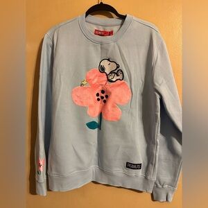 Peanuts Light Blue Sweatshirt with Pink Floral Design